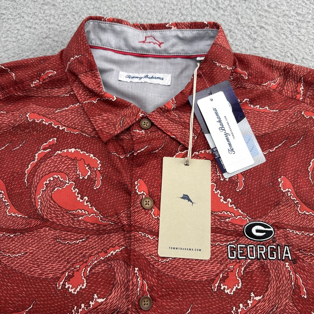 Georgia Bulldogs Tommy Bahama Camp Shirt Mens XL S/S Button Up Waves NCAA Dawgs